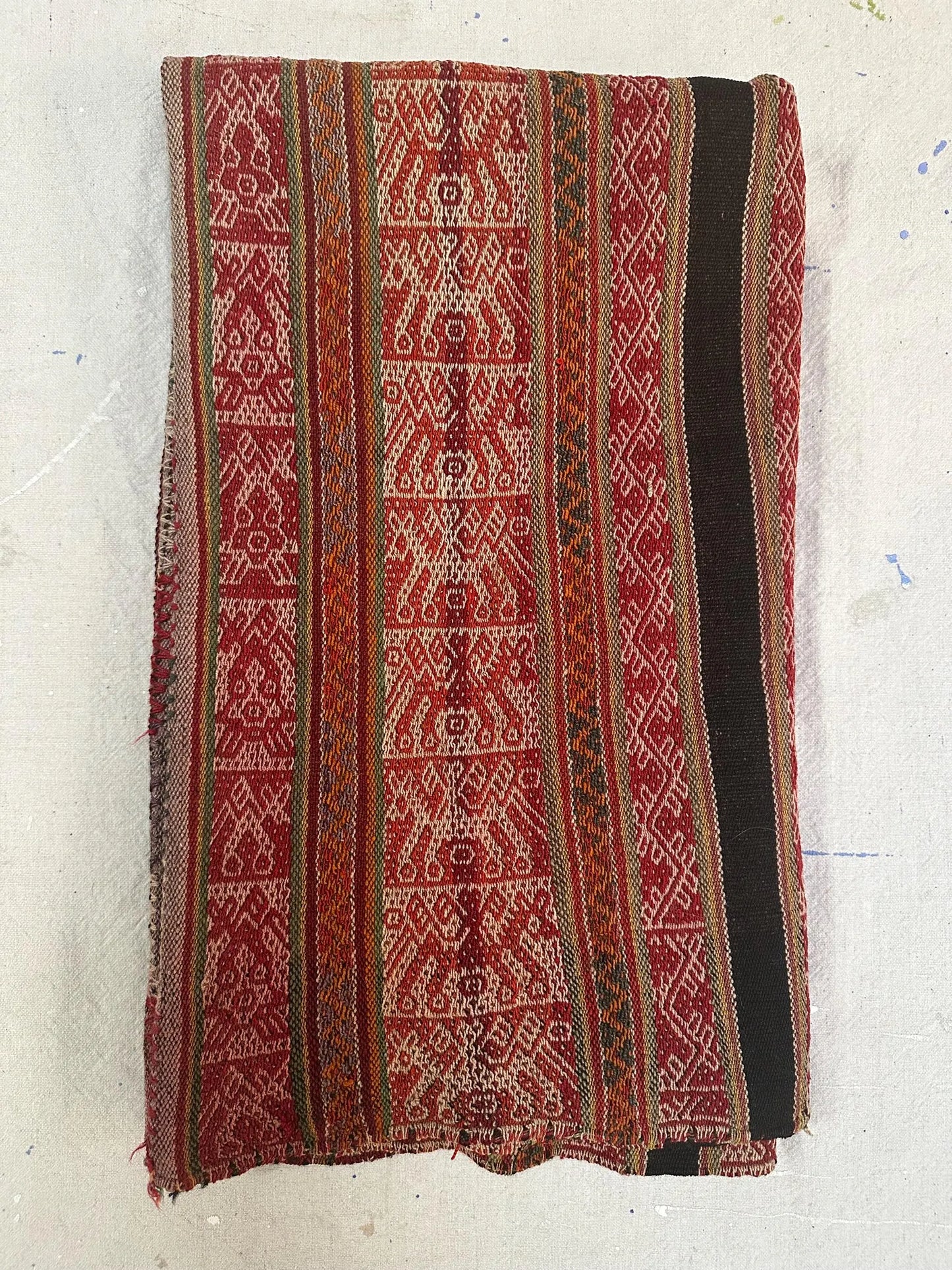 Vintage Peruvian Manta Wool Textile - Handwoven 1960s Andean Blanket