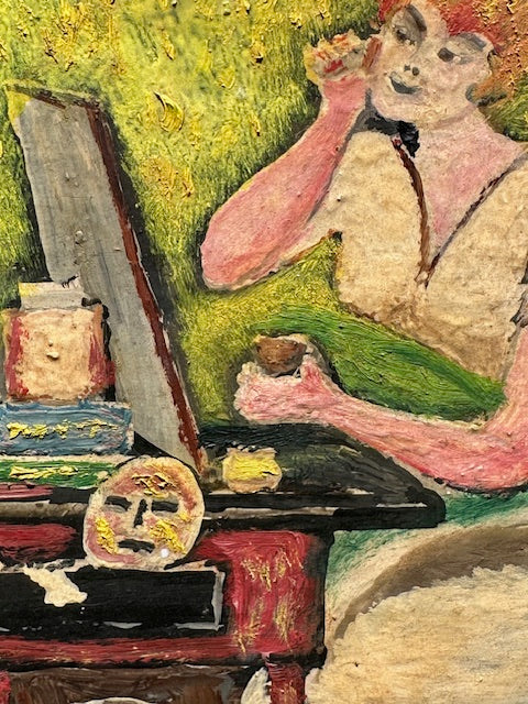 Vintage Primitive Folk Art Outsider Art Painting by Andrew Block