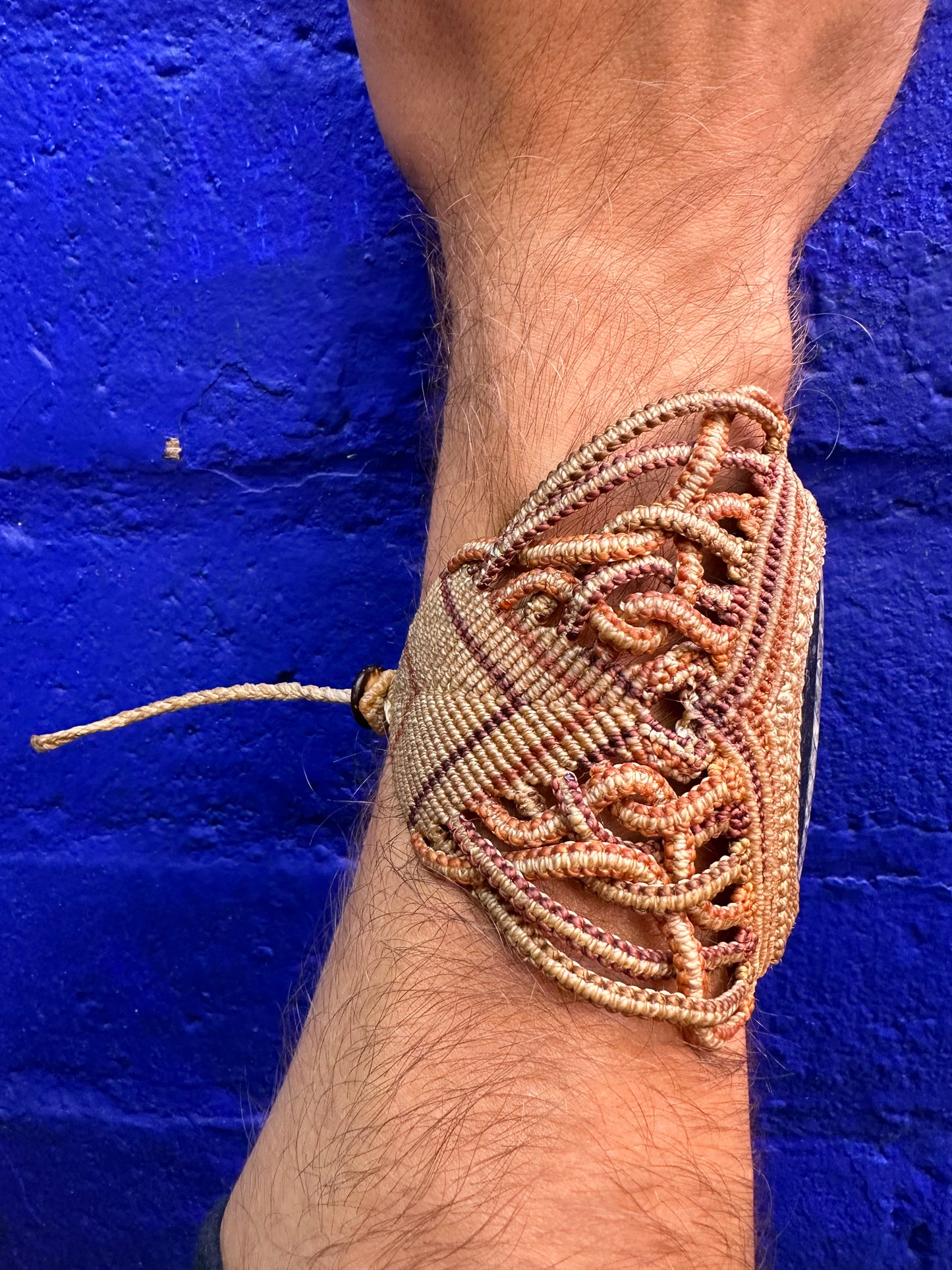Handmade Orthoceras Fossil & Macrame Cuff Bracelet