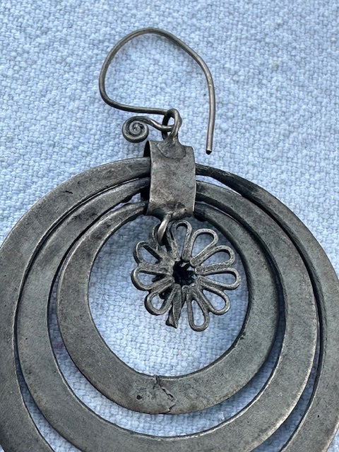 Antique Hmong Mixed Metal and Silver Hoop Earrings