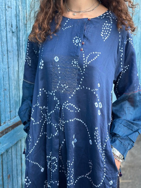 Injiri Amber - 01 Indigo Blue & Bandhani Patterns Large