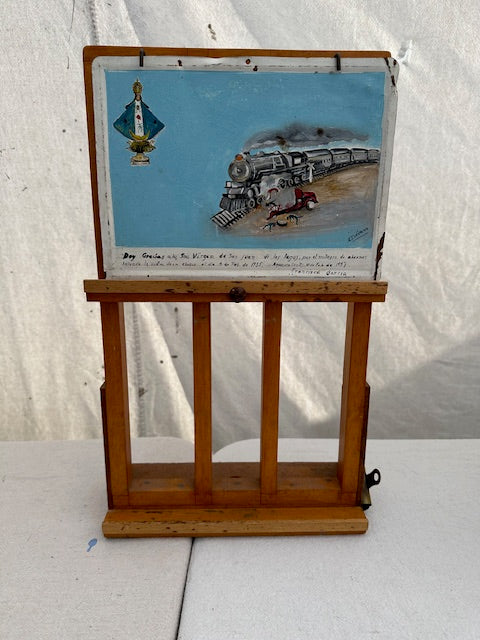 Vintage Mexican Train Crash Retablo with Easel