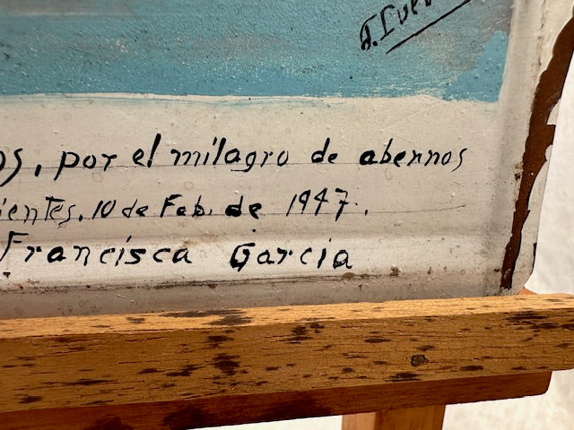Vintage Mexican Train Crash Retablo with Easel