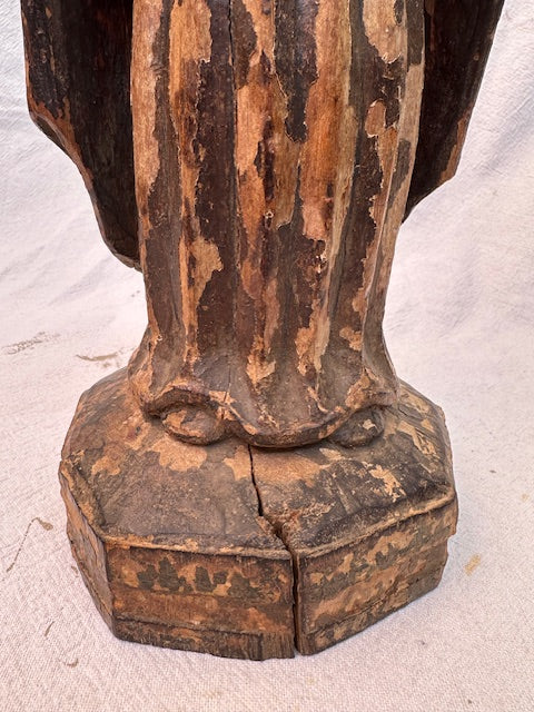 Antique Hand Carved Hand Painted Santo With Bone Face