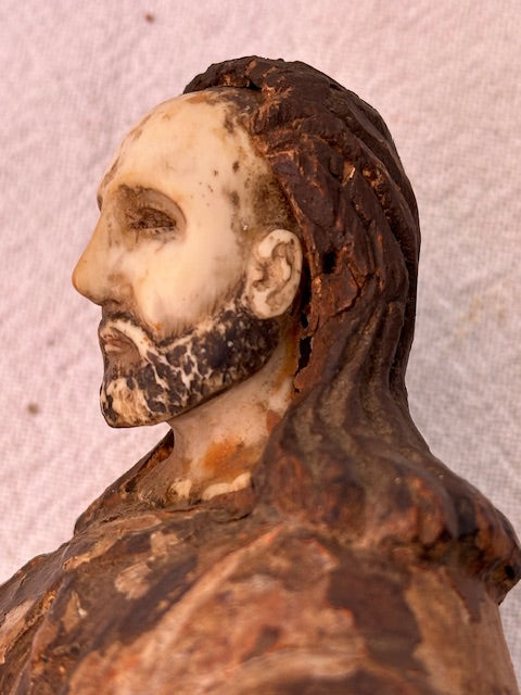 Antique Hand Carved Hand Painted Santo With Bone Face