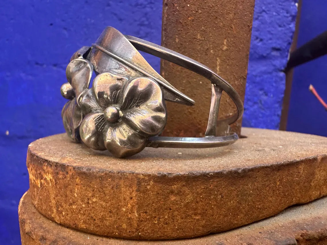 Vintage Sterling Silver Floral Cuff Bracelet