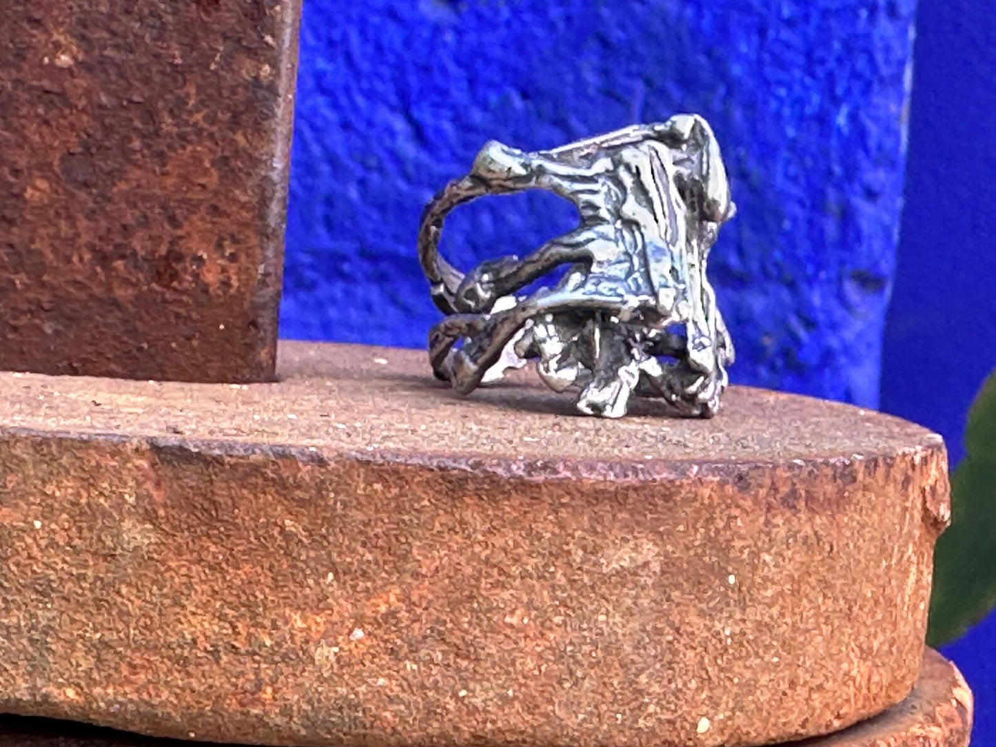 Vintage Sterling Silver Modernist Brutalst Ring Size 7.5