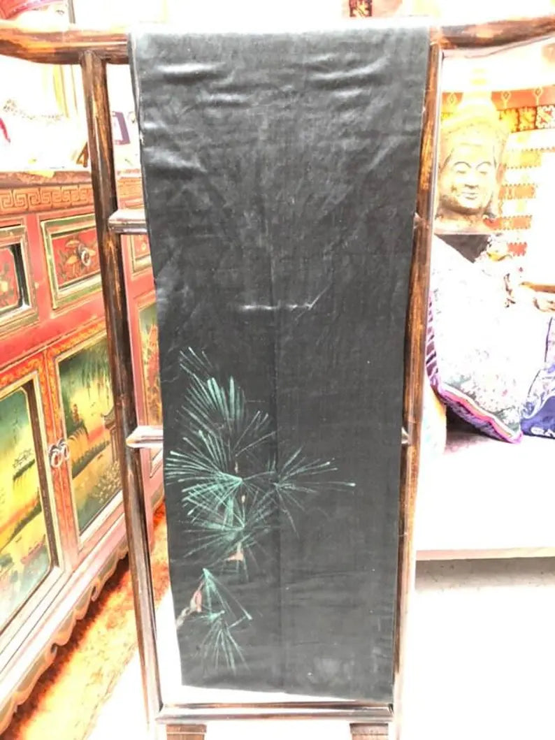 Vintage Japanese Black Silk Obi with Handembroidered Painted Eagle