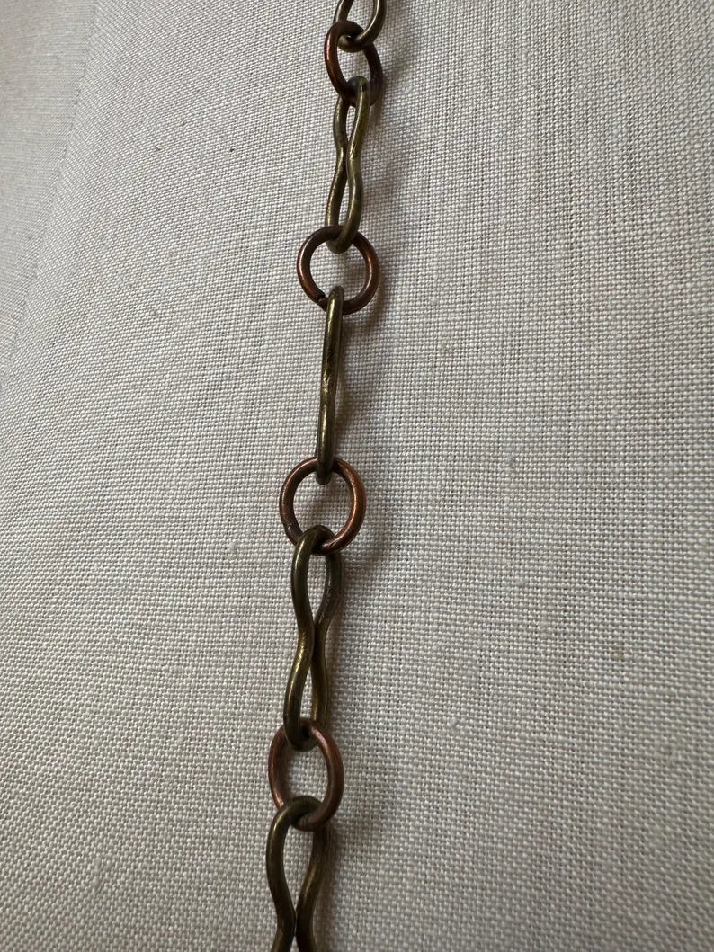 Vintage Handmade Mexican Copper Brass Jade Necklace