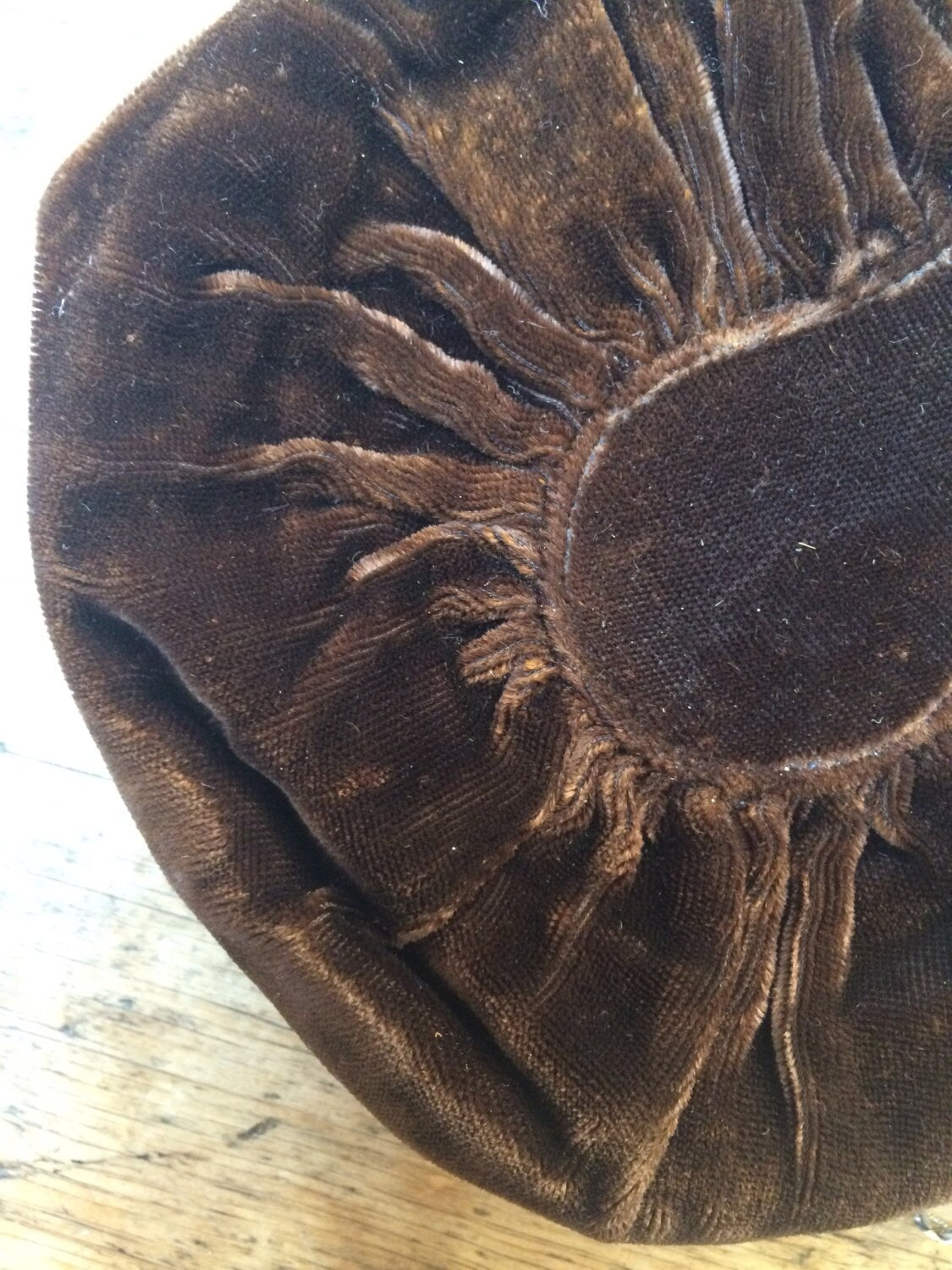 Vintage Brown Velvet Round Evening Bag with Rhinestone Clasp