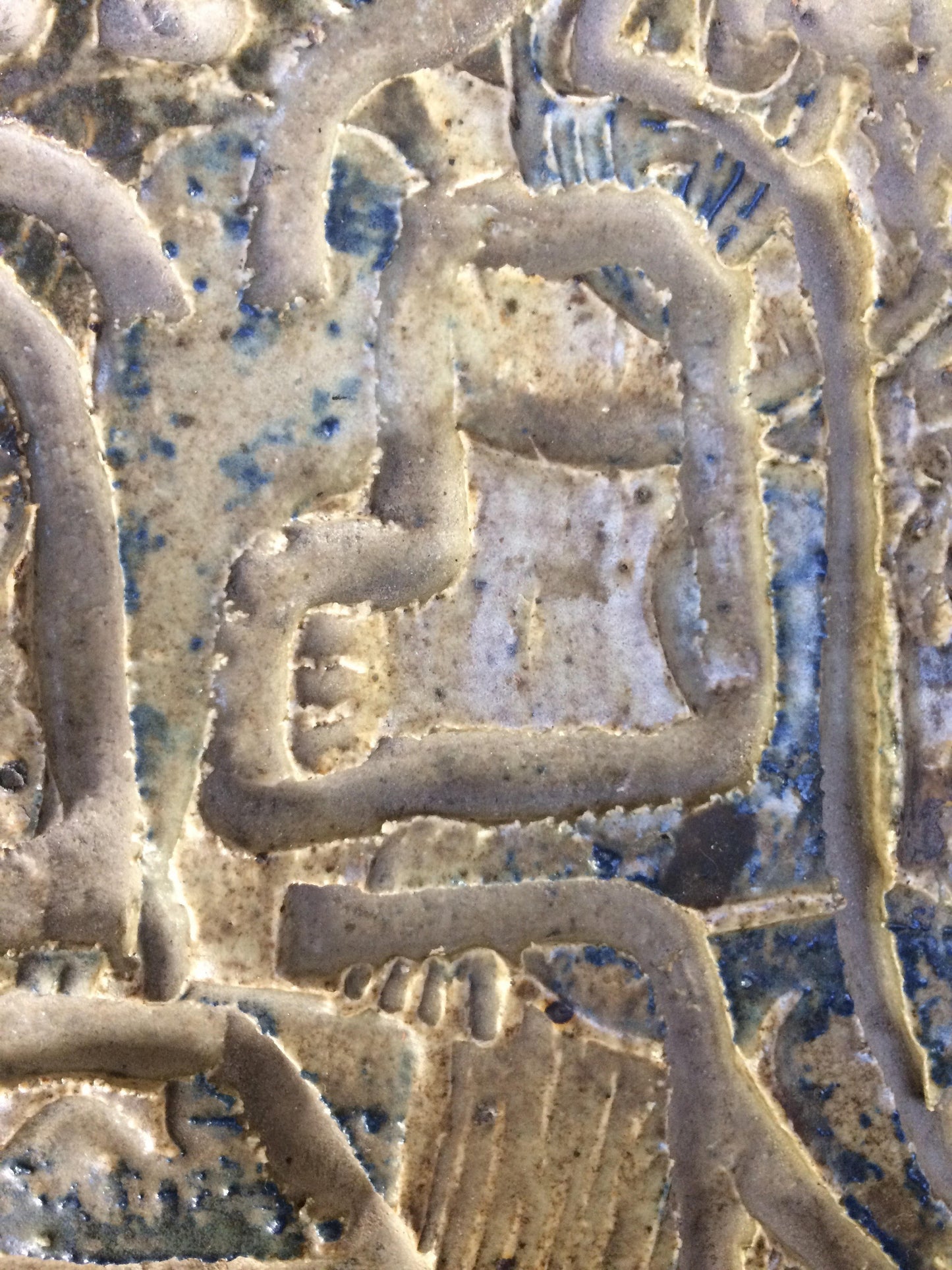 Monochromatic with Speckled Blue Ceramic Tile with Footprint Mid Century