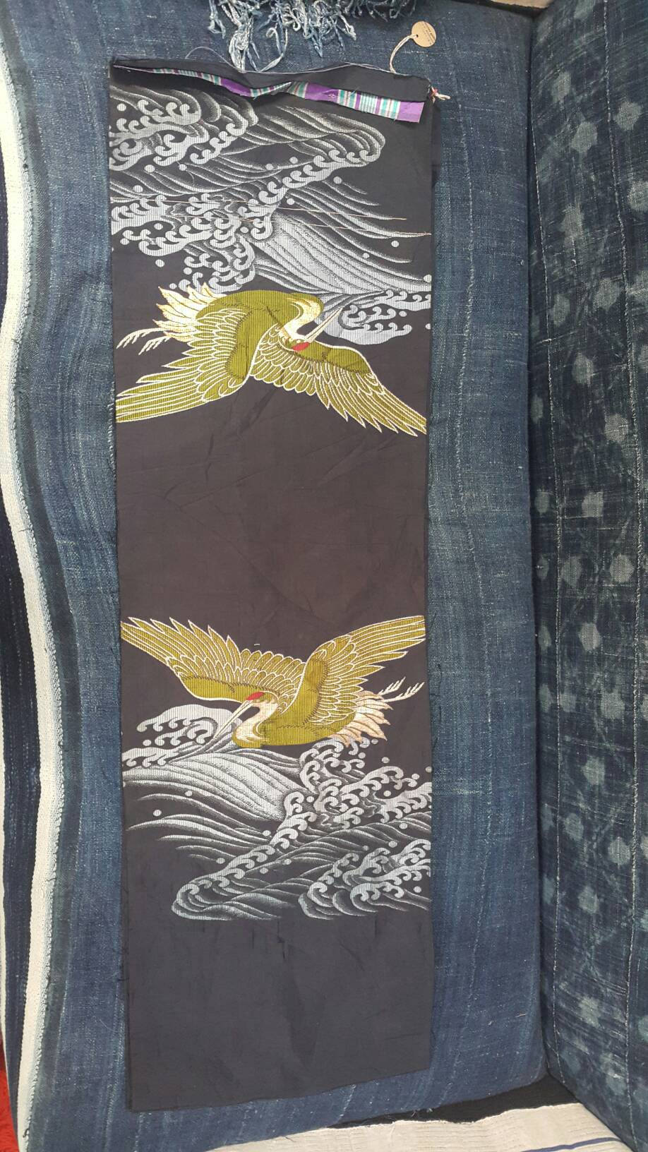 Silk Japanese Crane and Wave Textile