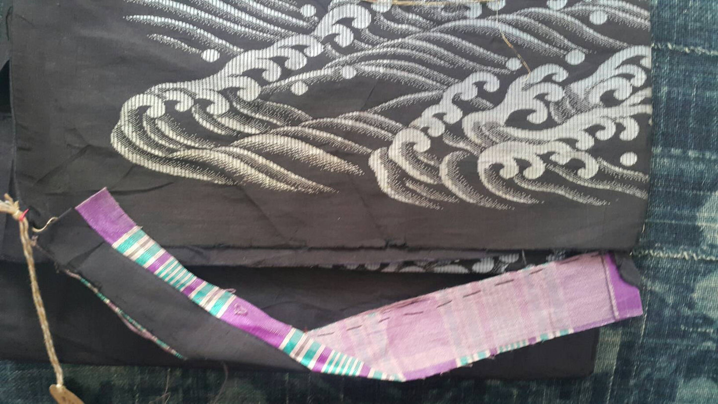 Silk Japanese Crane and Wave Textile