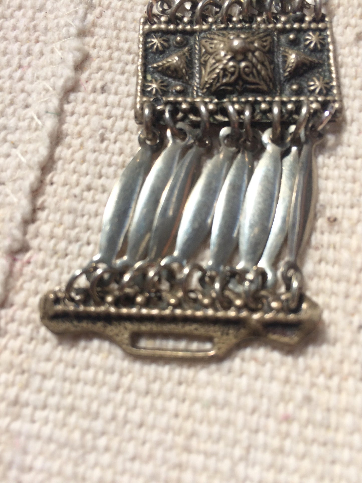 Vintage Mexican Silver Linked Tribal Reposse Necklace or Belt