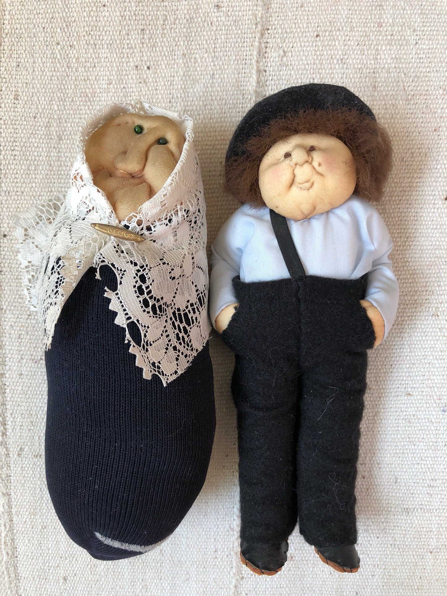 Old Jewish Couple Handmade Soft Sculpture Dolls