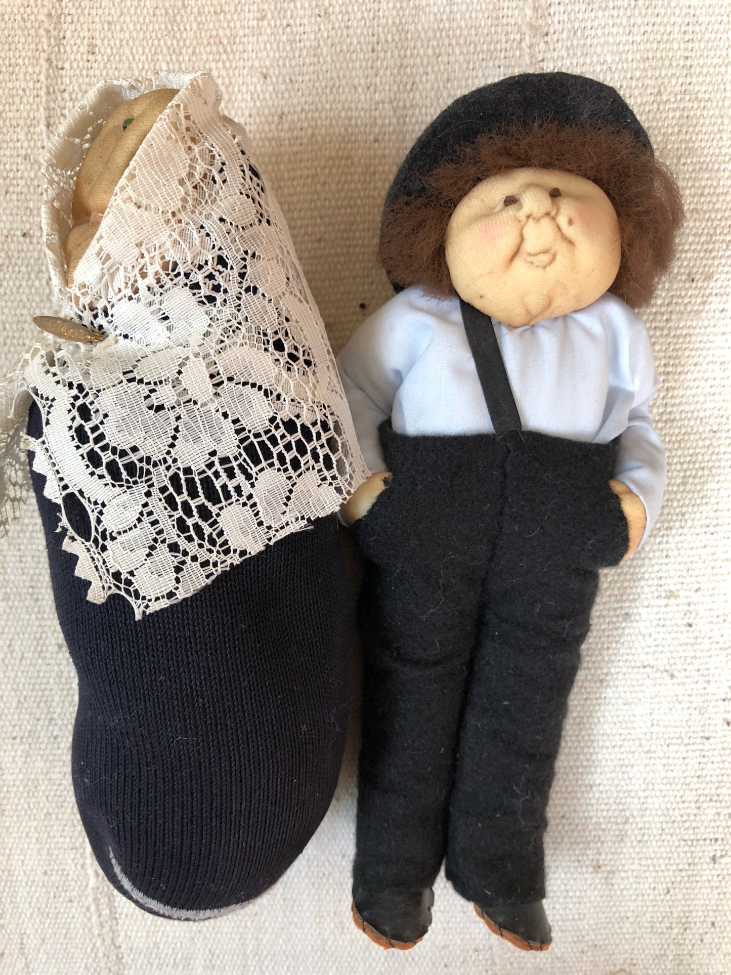 Old Jewish Couple Handmade Soft Sculpture Dolls