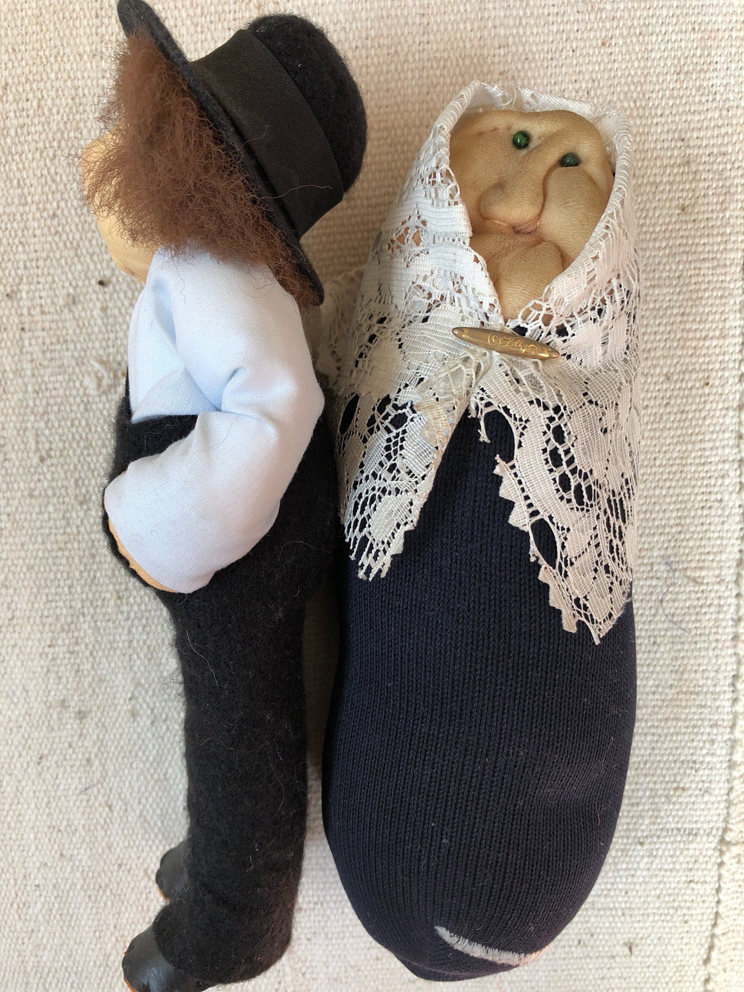 Old Jewish Couple Handmade Soft Sculpture Dolls