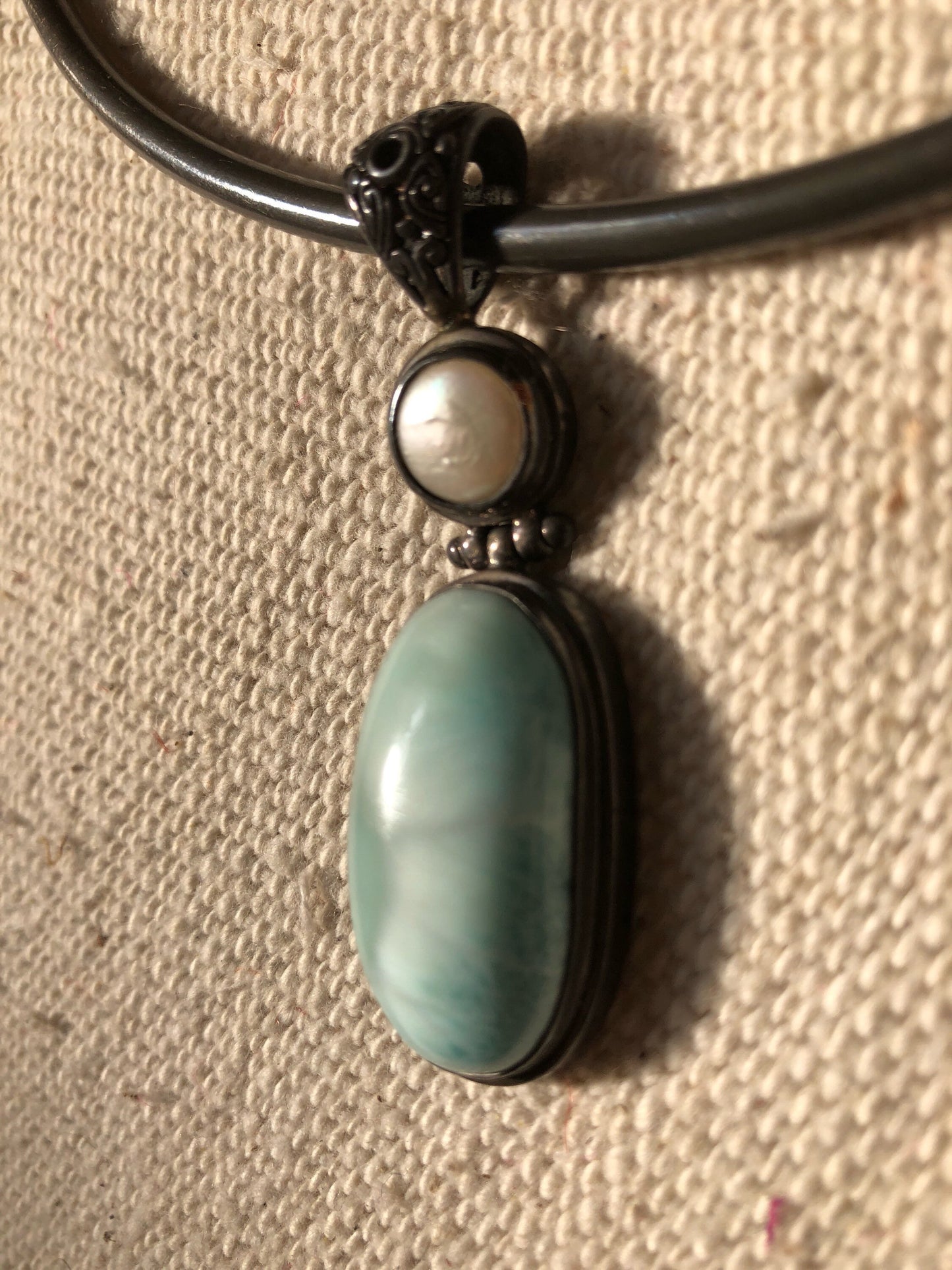 Sterling Silver Choker with Pearl and Agate Pendant