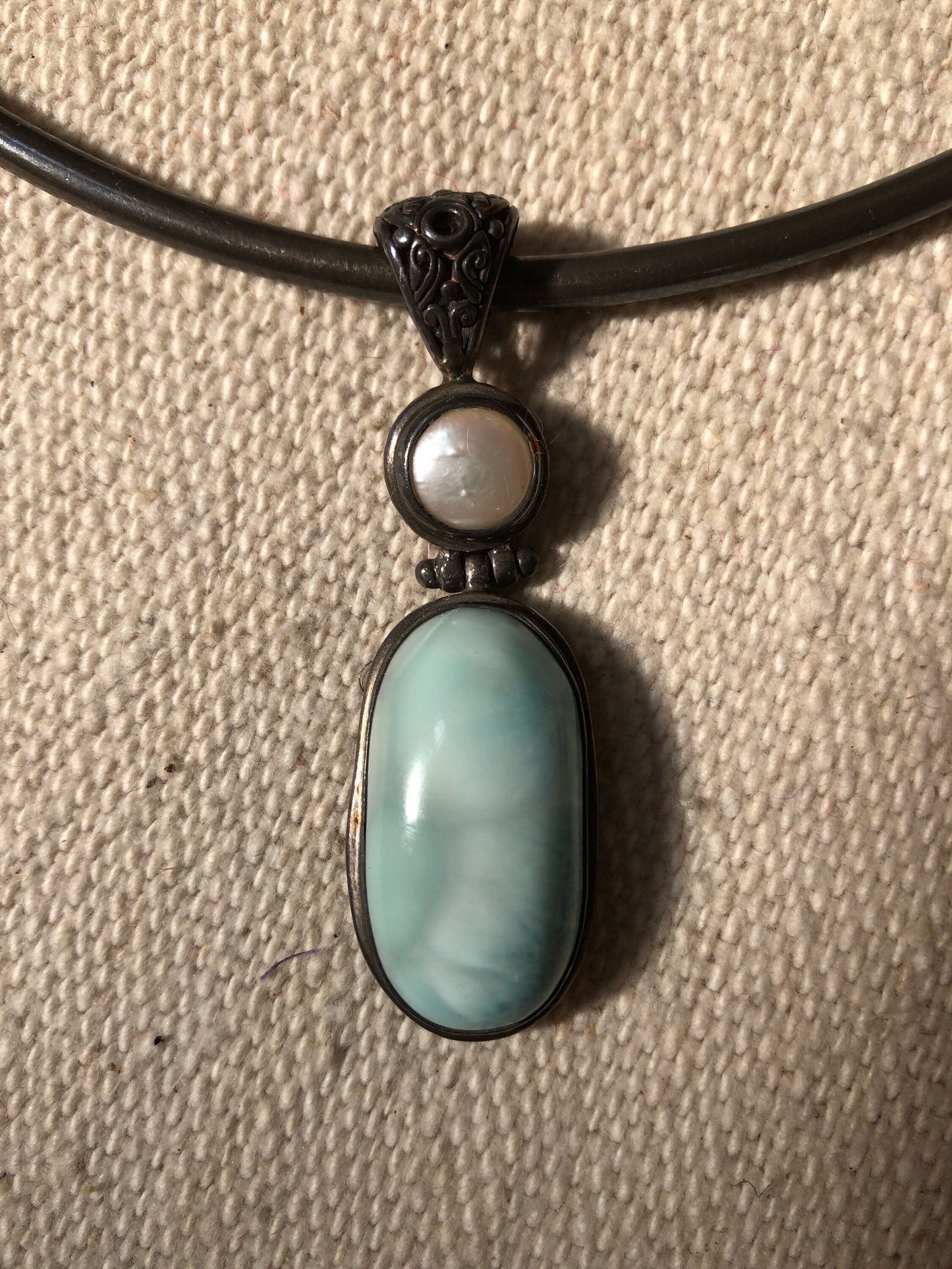 Sterling Silver Choker with Pearl and Agate Pendant