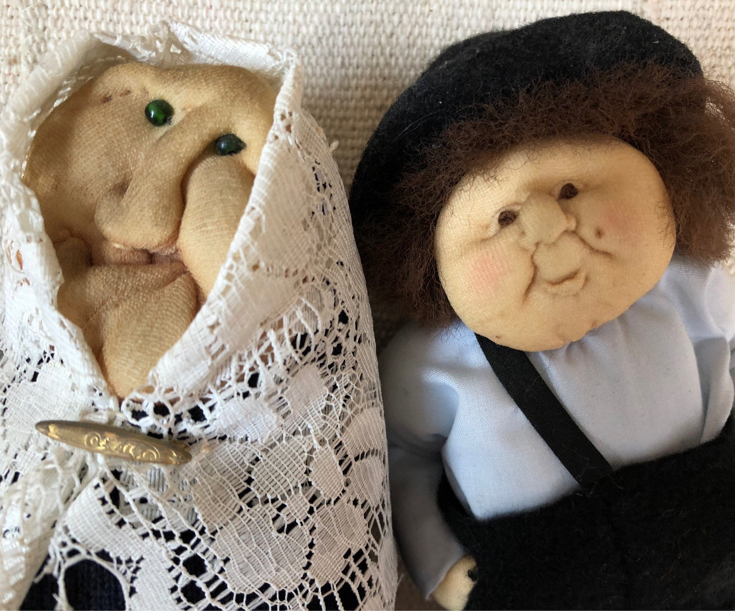 Old Jewish Couple Handmade Soft Sculpture Dolls