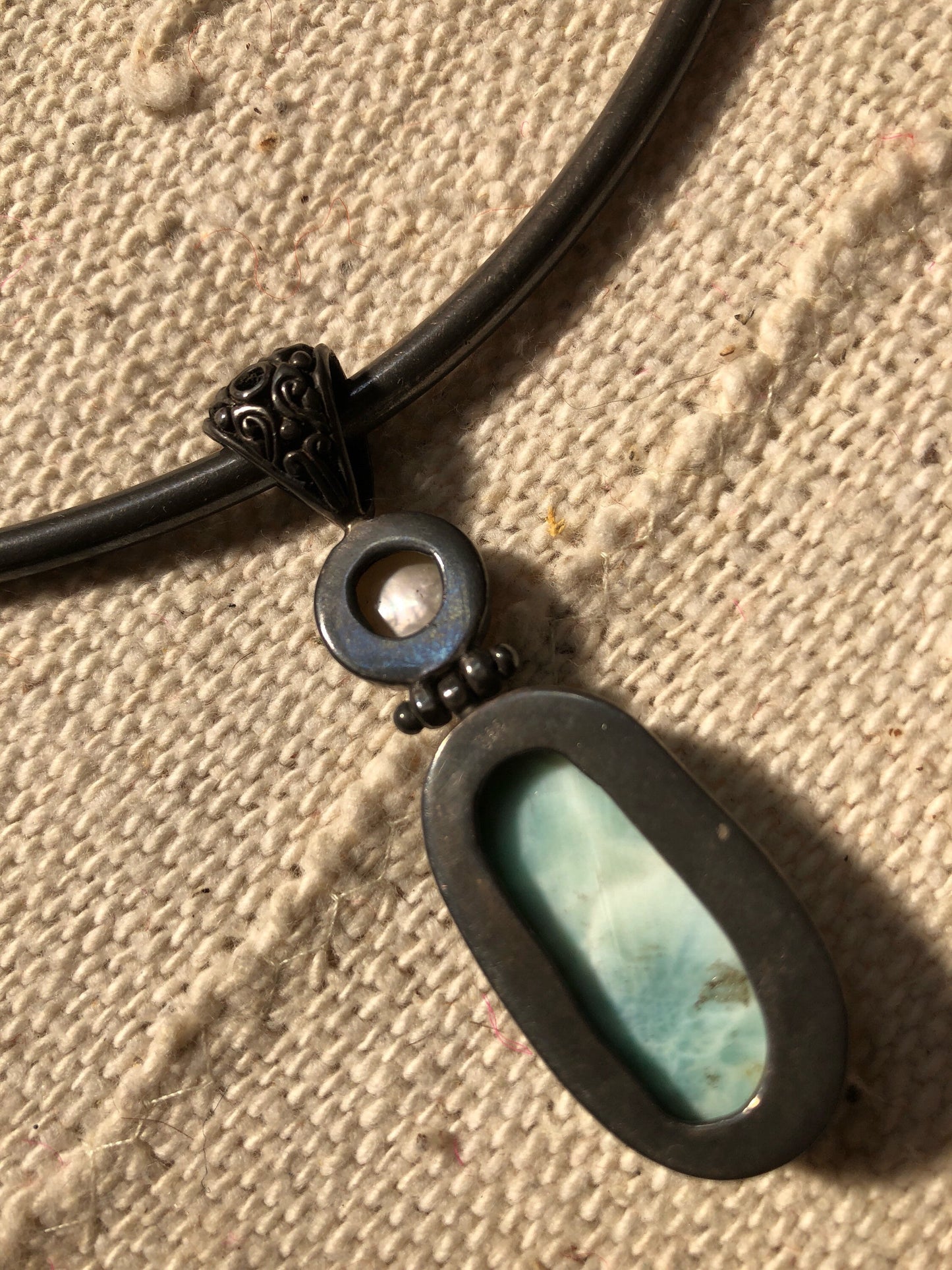 Sterling Silver Choker with Pearl and Agate Pendant