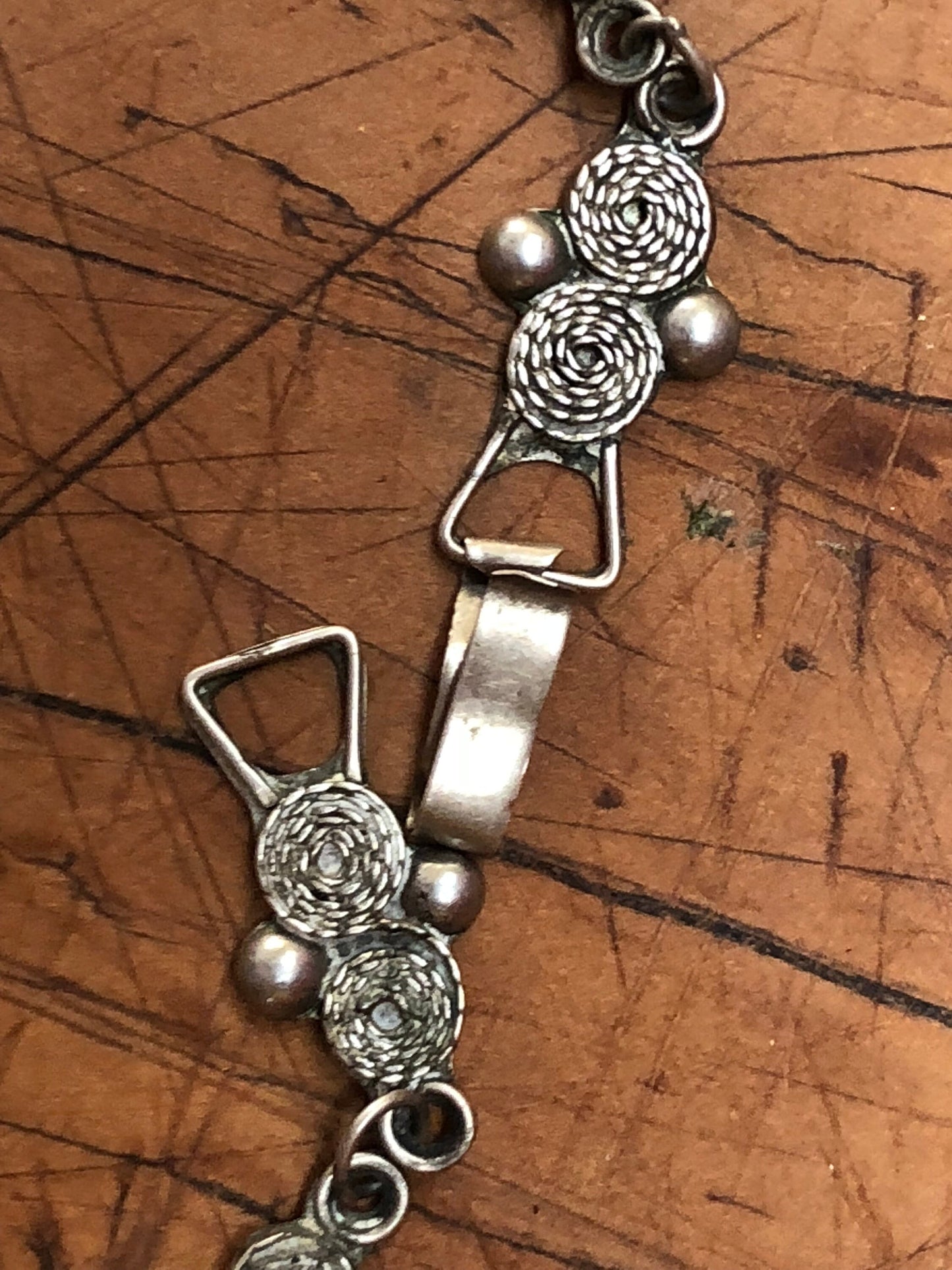 Three Panel Mexican Jade Mask Pendant and Sterling Silver Necklace