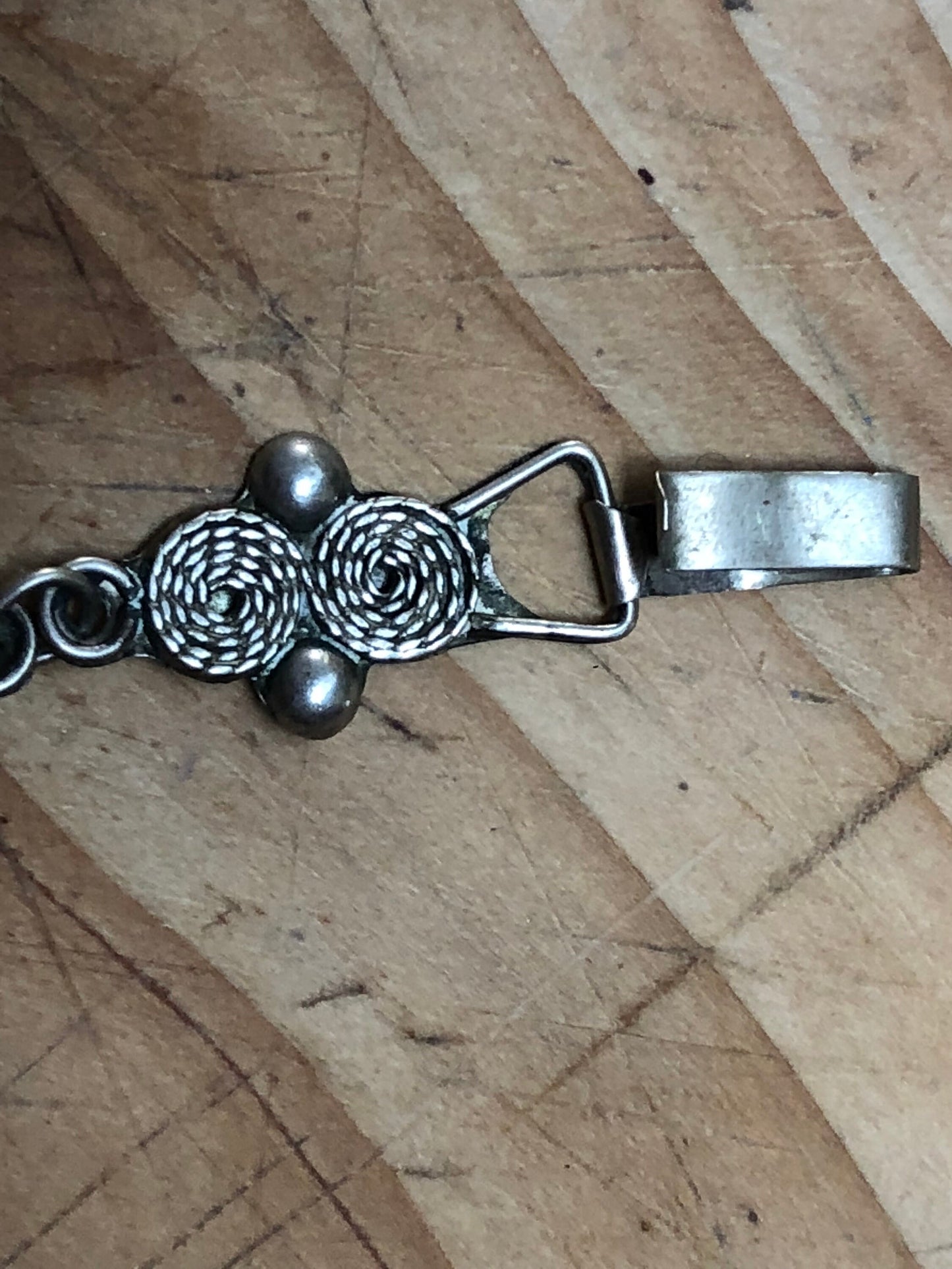 Three Panel Mexican Jade Mask Pendant and Sterling Silver Necklace
