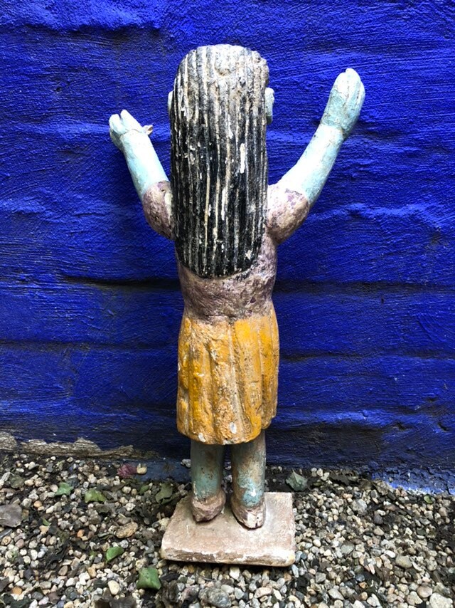 Vintage Antique Hand Carved Hand Painted East Indian Woman Folk Art