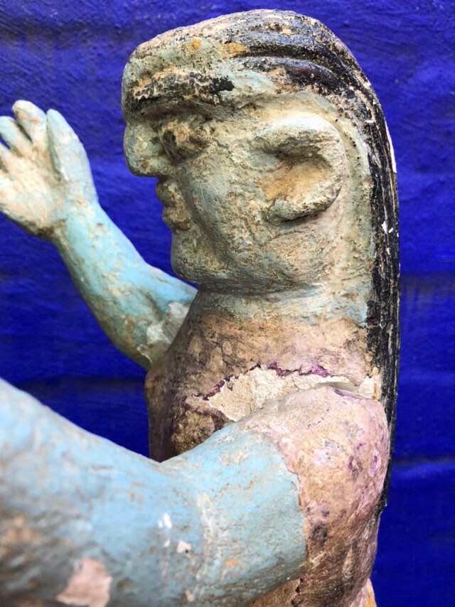Vintage Antique Hand Carved Hand Painted East Indian Woman Folk Art