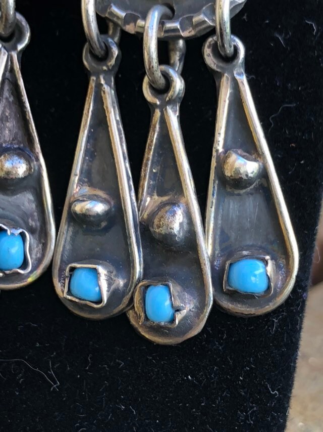 Vintage Sterling Silver and Glass Mexican Dangly Earrings
