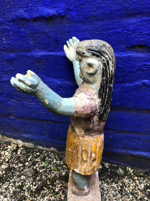 Vintage Antique Hand Carved Hand Painted East Indian Woman Folk Art