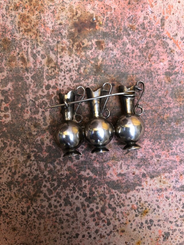 Vintage Mexican Sterling Silver Three Vessel Broach