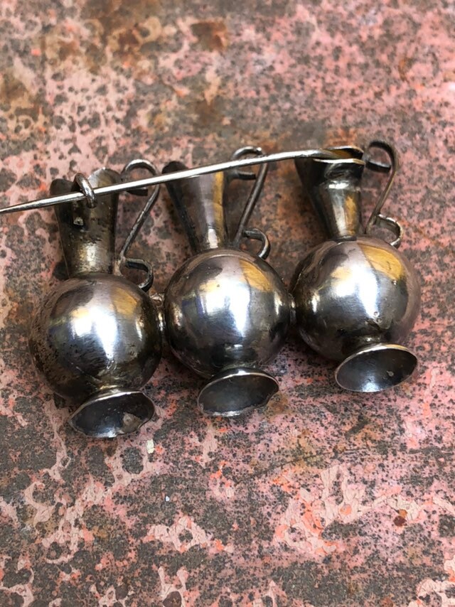 Vintage Mexican Sterling Silver Three Vessel Broach