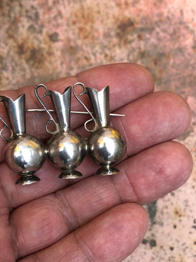 Vintage Mexican Sterling Silver Three Vessel Broach