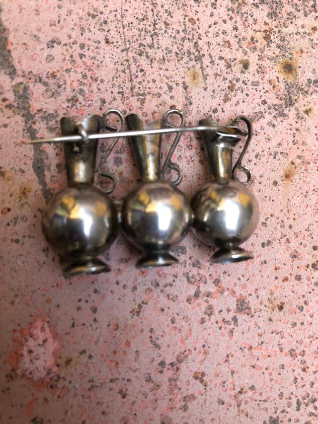 Vintage Mexican Sterling Silver Three Vessel Broach