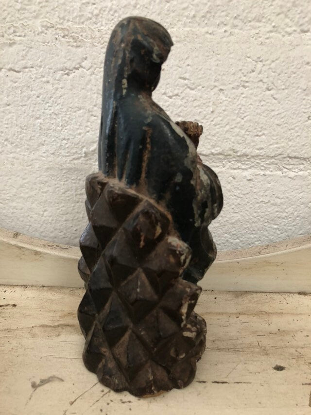 Vintage Antique Hand Carved Wood Madonna Religious Statue