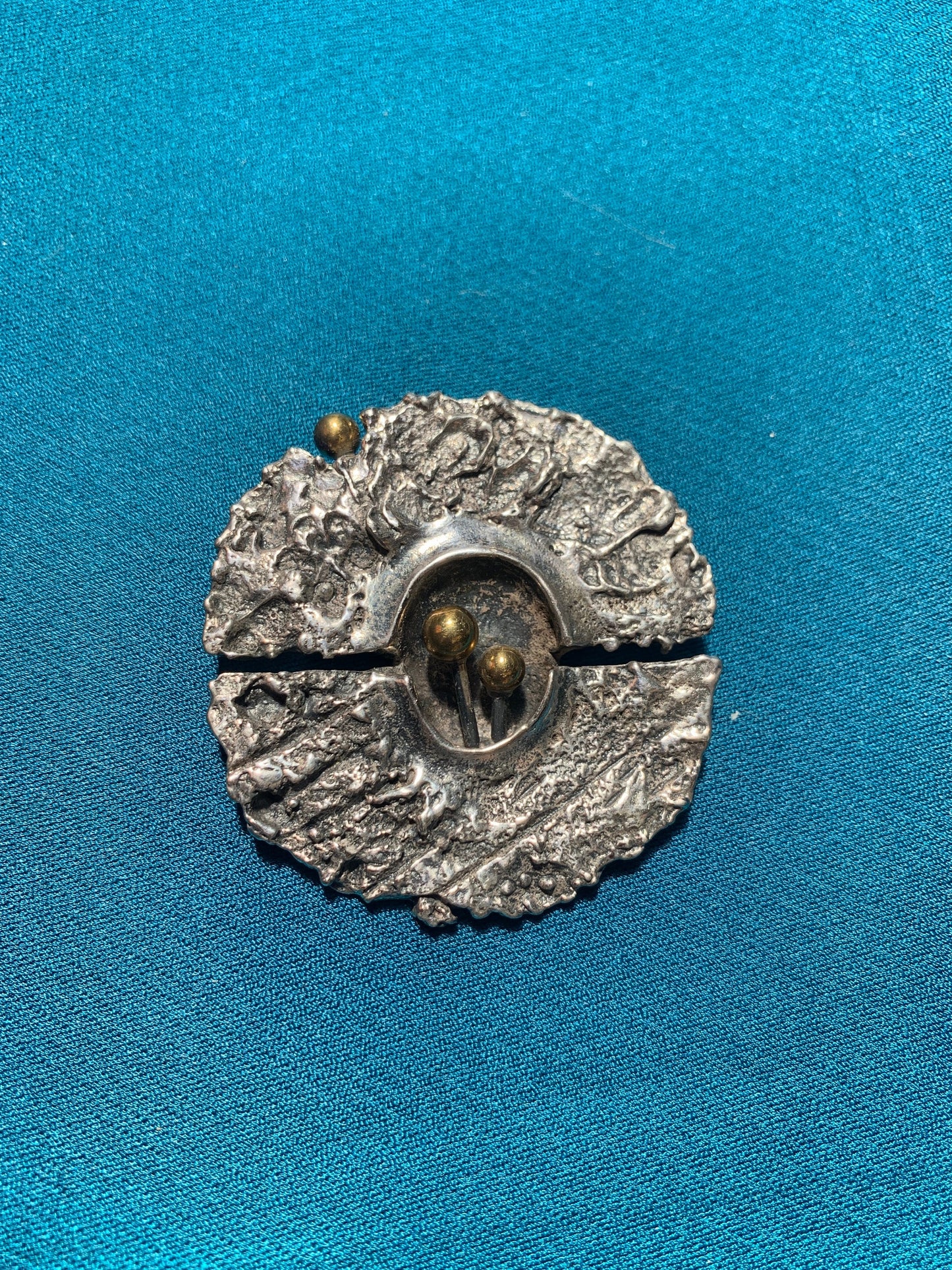 Guy Vidal Brutalist Pewter/Brass Circle Brooch