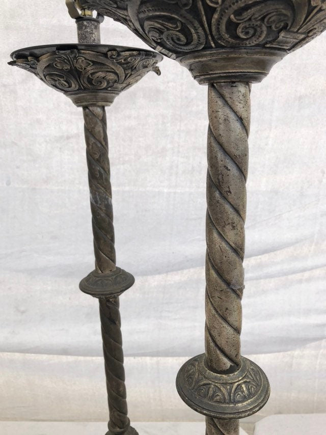 Vintage Pair of Altar Church Gothic Catholic Candle Stick Holder Lamps