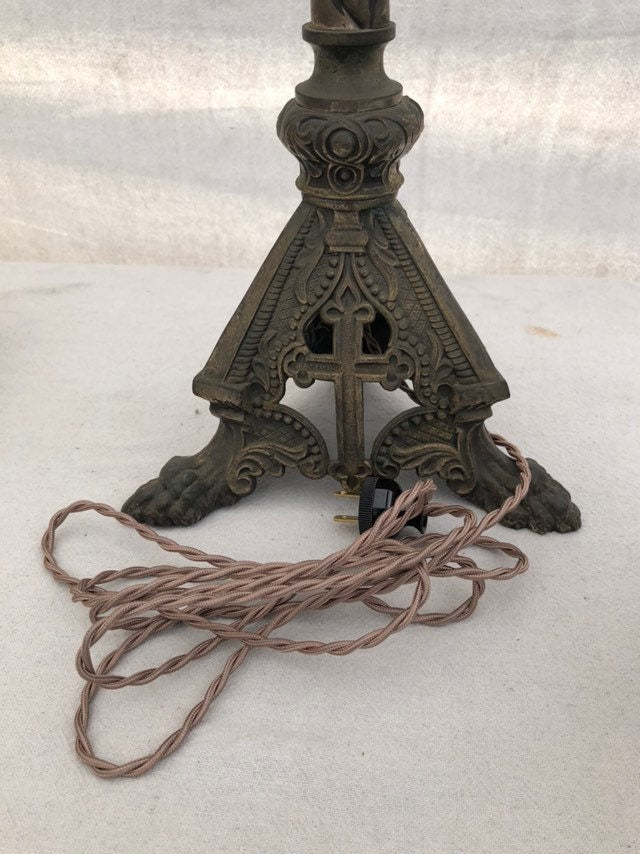 Vintage Pair of Altar Church Gothic Catholic Candle Stick Holder Lamps
