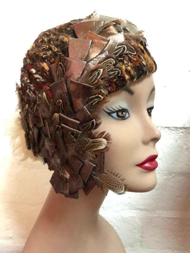 Handmade Multi - Feather Helmet Hat