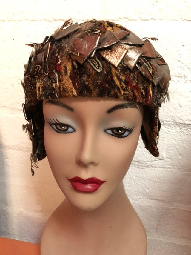 Handmade Multi - Feather Helmet Hat