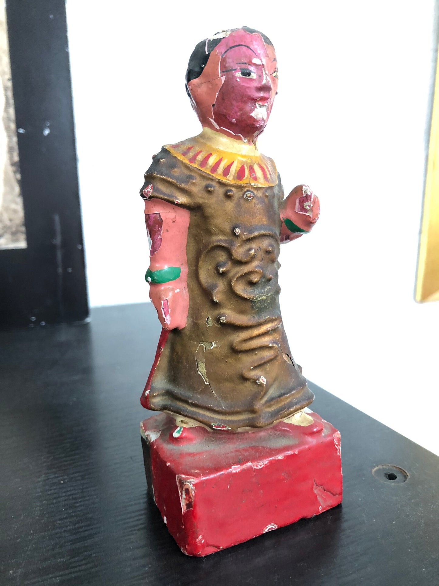 Antique Chinese Wooden Hand Painted Female Figurine
