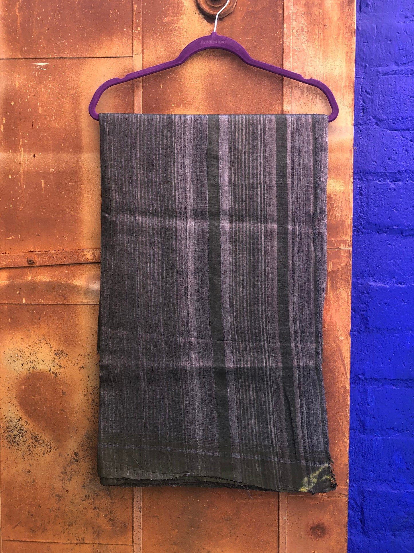 Sumptuous Forest Green, Silver with Gray and Black Cotton Saree Textile