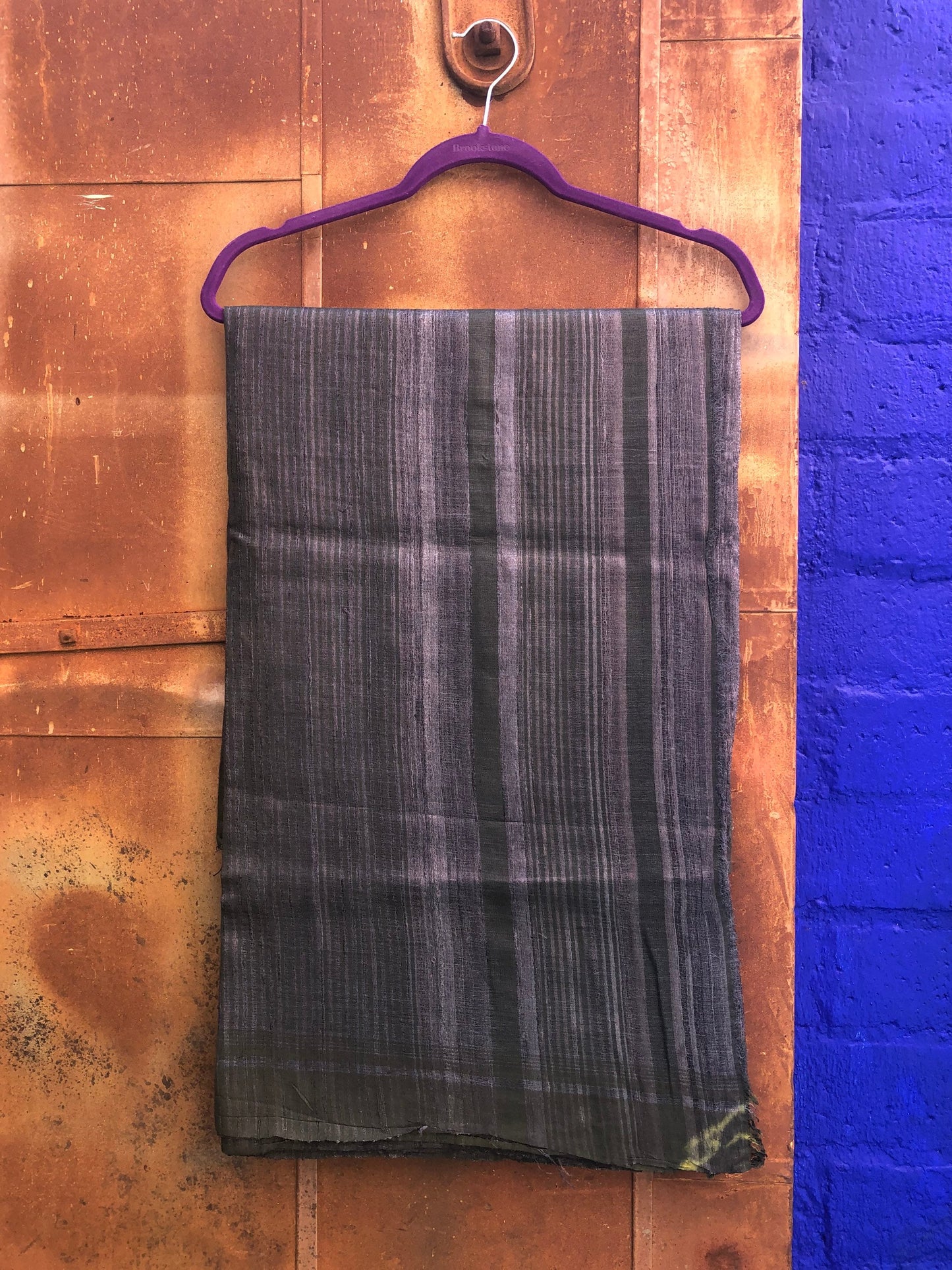 Sumptuous Forest Green, Silver with Gray and Black Cotton Saree Textile