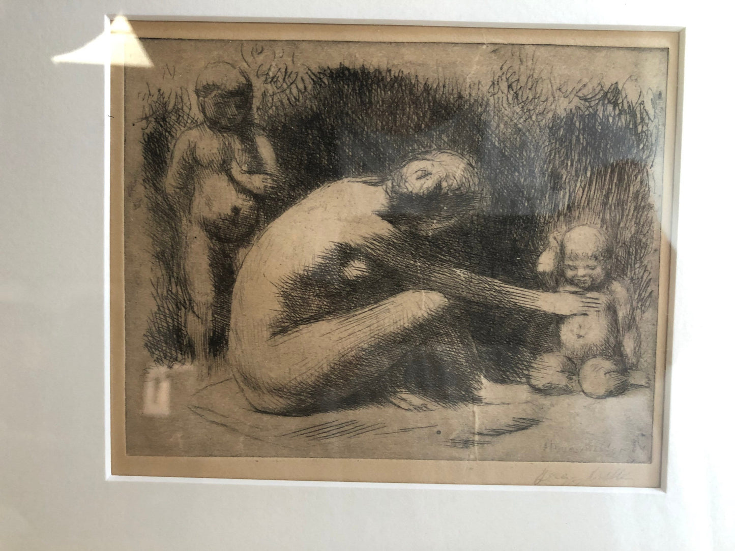Vintage Kenneth Hayes Miller Mother and Children Etching