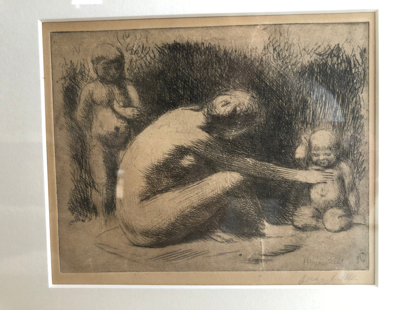 Vintage Kenneth Hayes Miller Mother and Children Etching