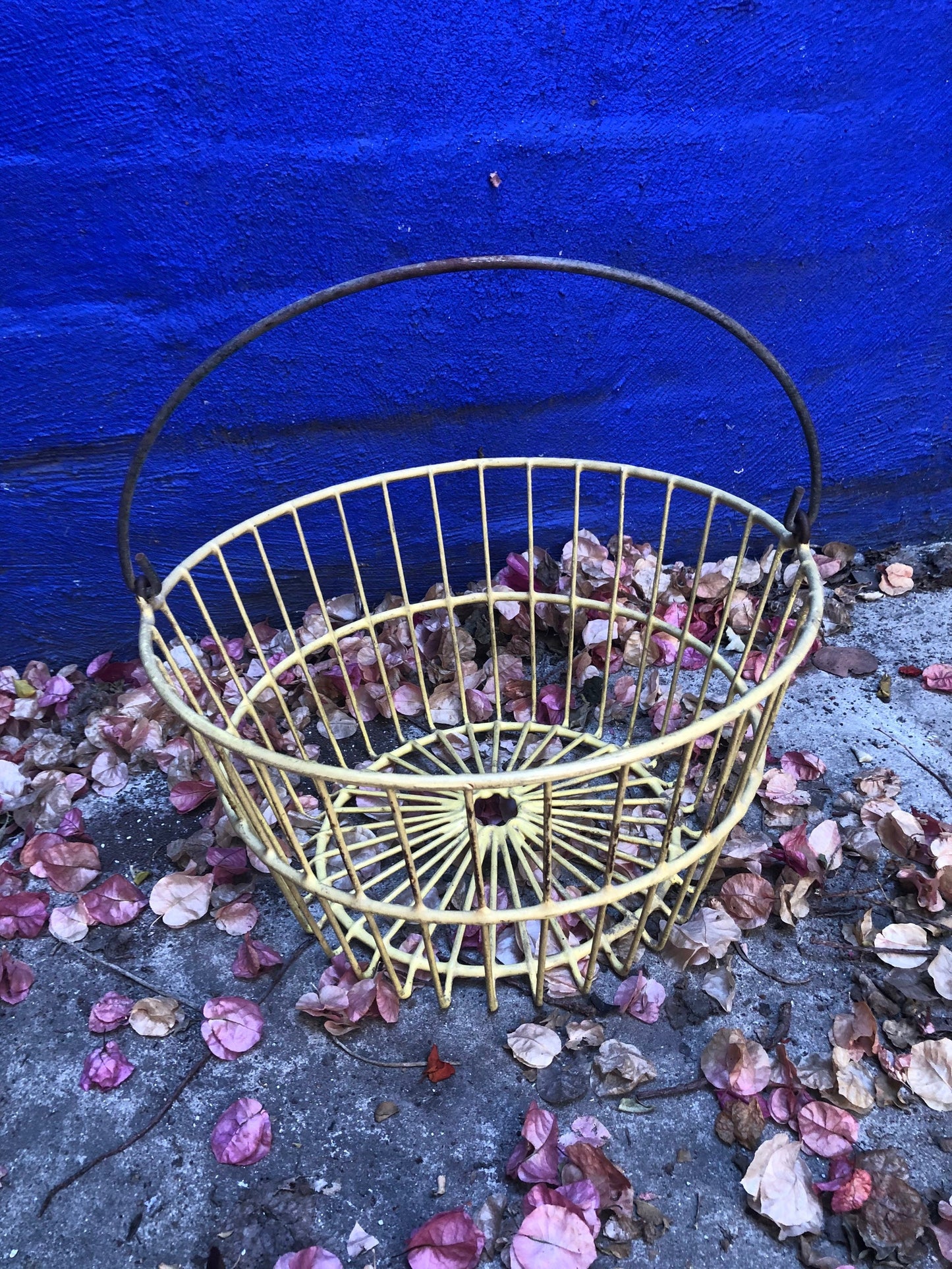 Vintage Wire and Yellow Rubber Basket with Handle