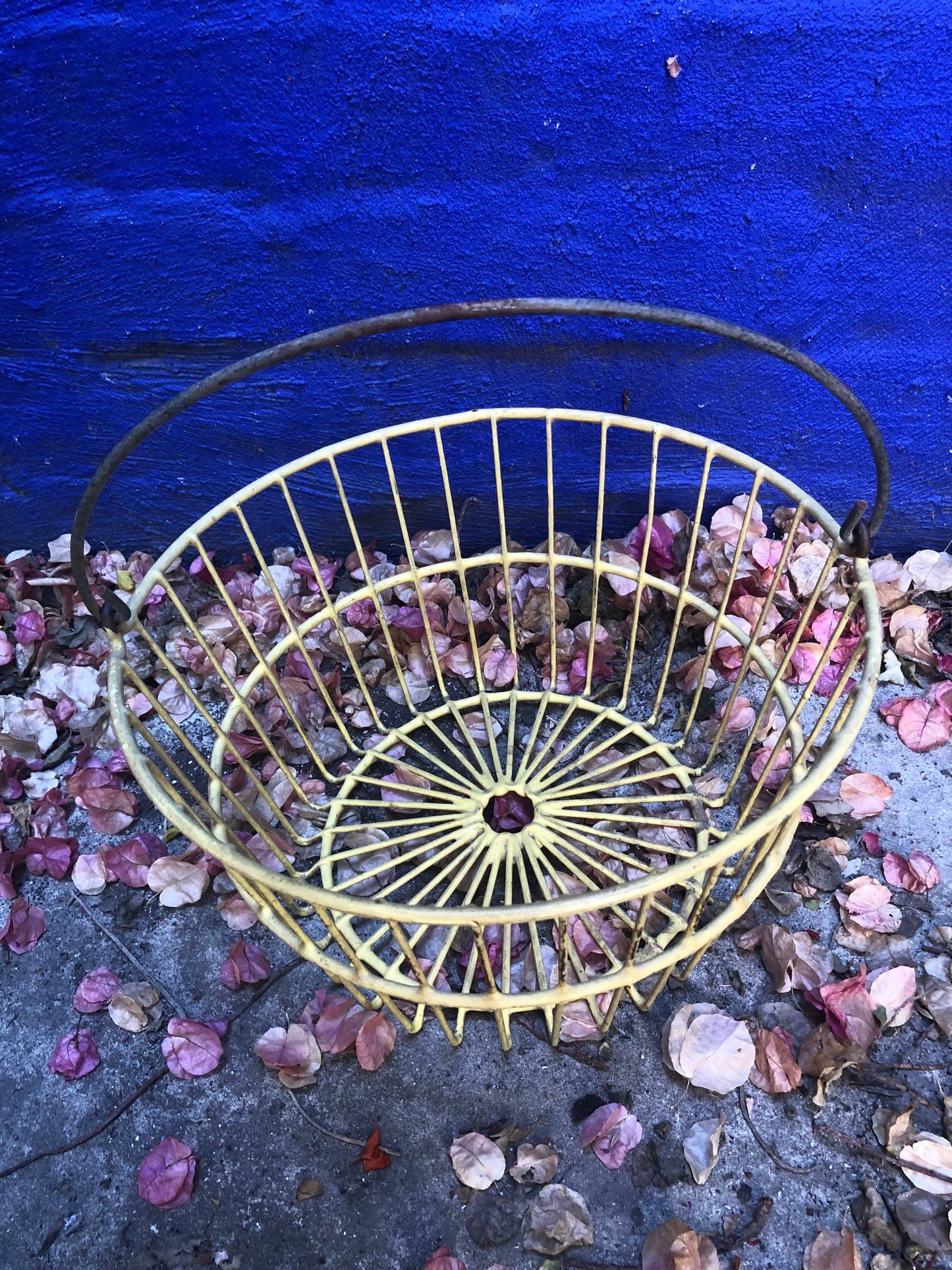 Vintage Wire and Yellow Rubber Basket with Handle