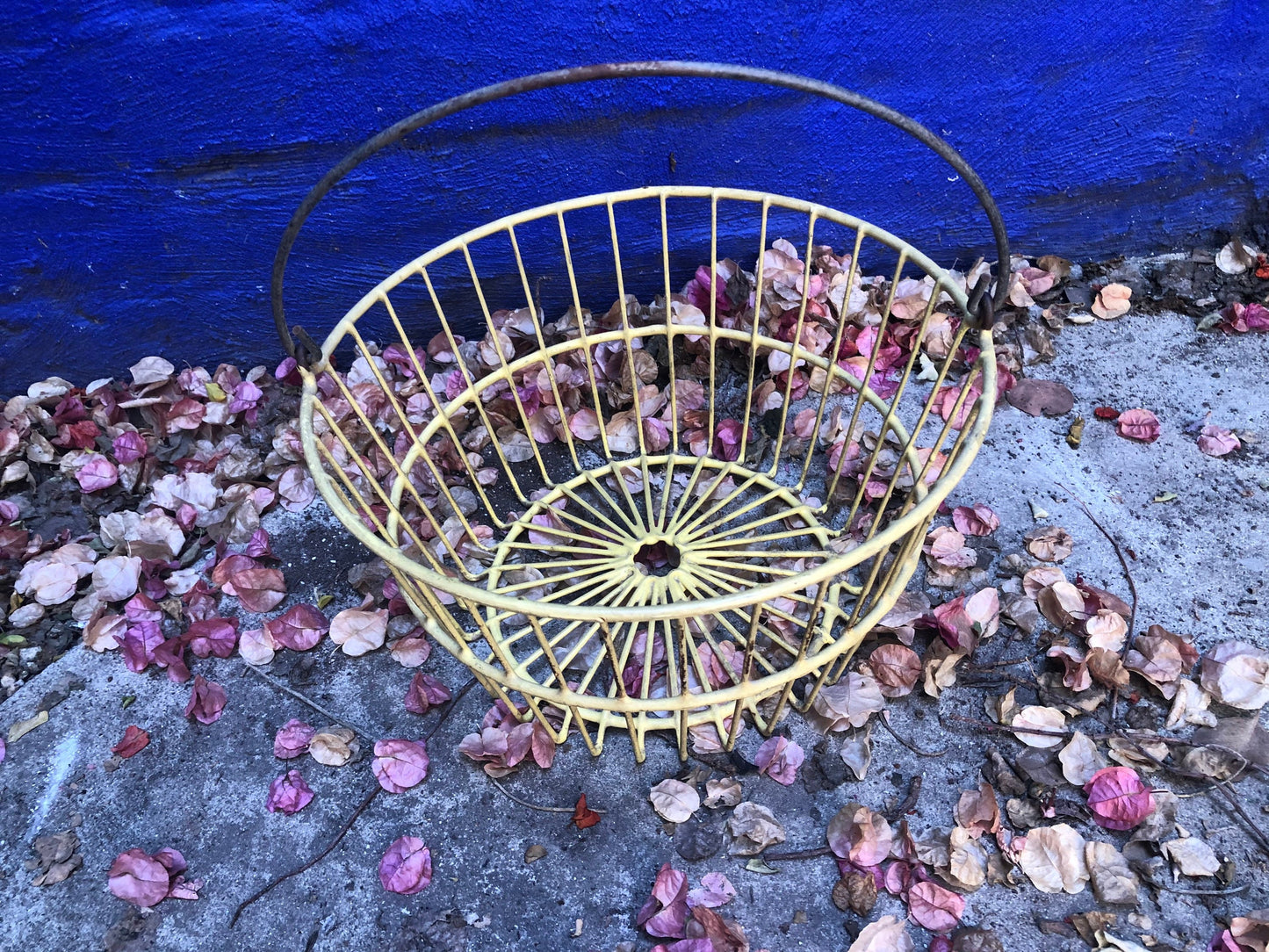 Vintage Wire and Yellow Rubber Basket with Handle