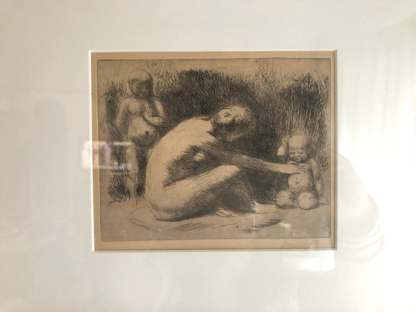 Vintage Kenneth Hayes Miller Mother and Children Etching
